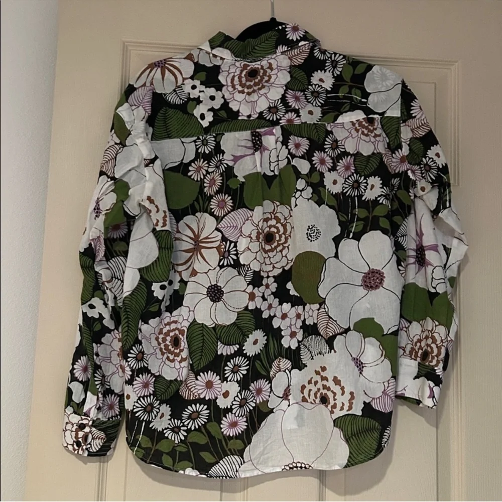 MAJE Coflower Floral-print Cotton-voile Shirt In Flower 70's Black - Picture 6 of 10